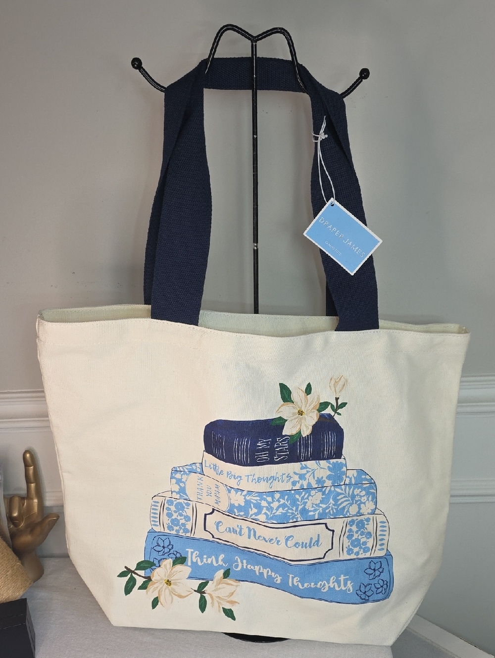 Draper James Canvas Tote with Blue Book Stack Print